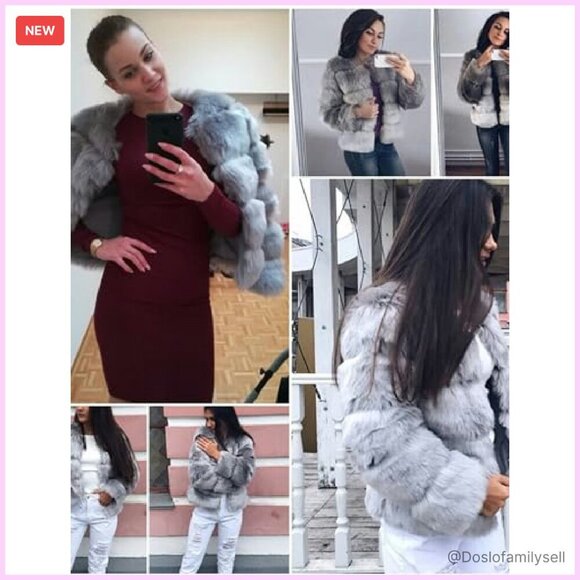 Faux Fur Cropped Puffer Jacket Winter Warm Fluffy Chic Minimal Elegant - Picture 6 of 6